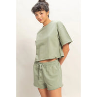 Short Sleeve Crew Neck Top and Shorts Set