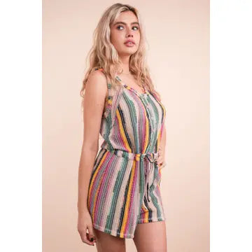 Crochet Multi Color Striped Casual  Romper