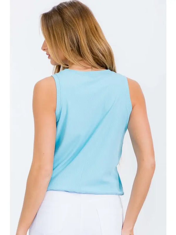 Ribbed Viscose Crew Neck Loose Fit Tank