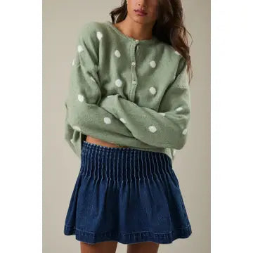 Long Sleeve Crew Neck Polka Dot Sweater Cardigan