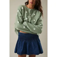 Long Sleeve Crew Neck Polka Dot Sweater Cardigan