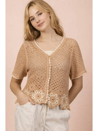 Floral Hem Crochet Button Down