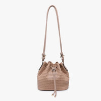 Elliana Faux Woven Bucket Bag w/ Drawstring & Snap Closure