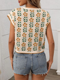 Floral Knit Crop Top Short Sleeve
