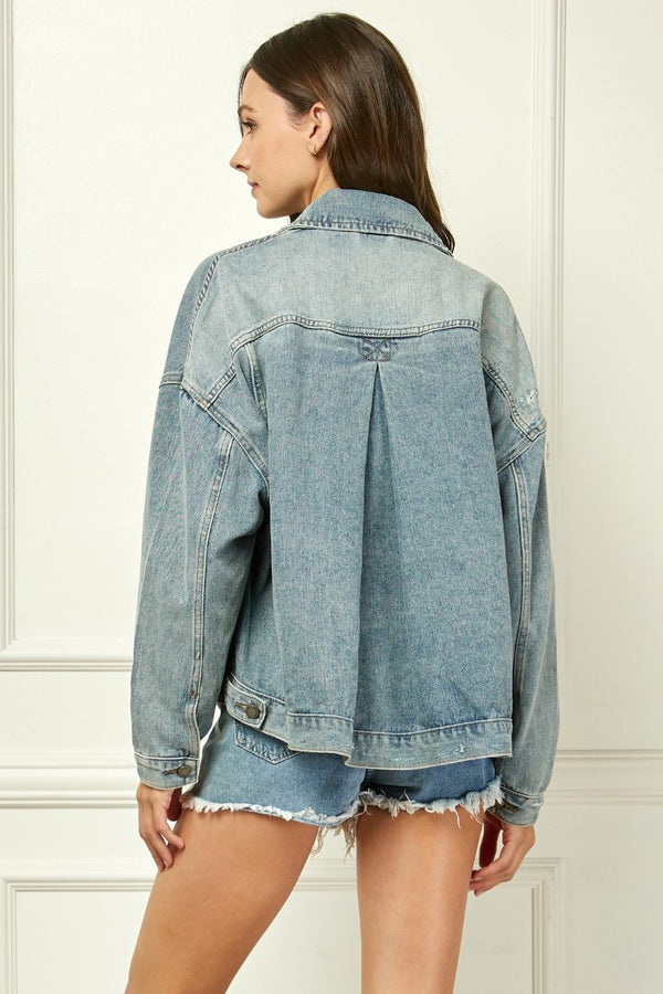 Oversize Pleated Denim Jacket