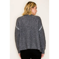 Color Contrast Stitched Sweater Cardigan