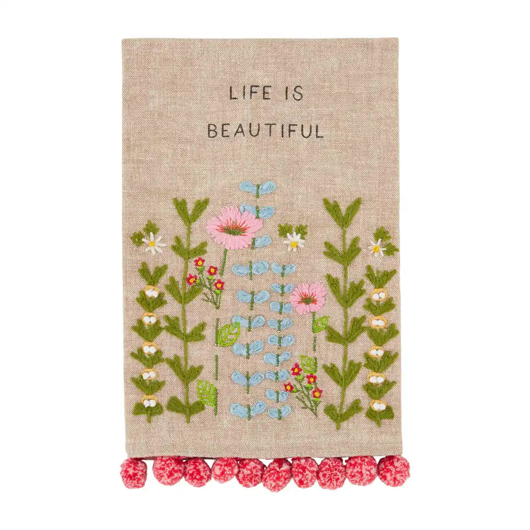 Life is Beautiful Embroidered Floral Towel