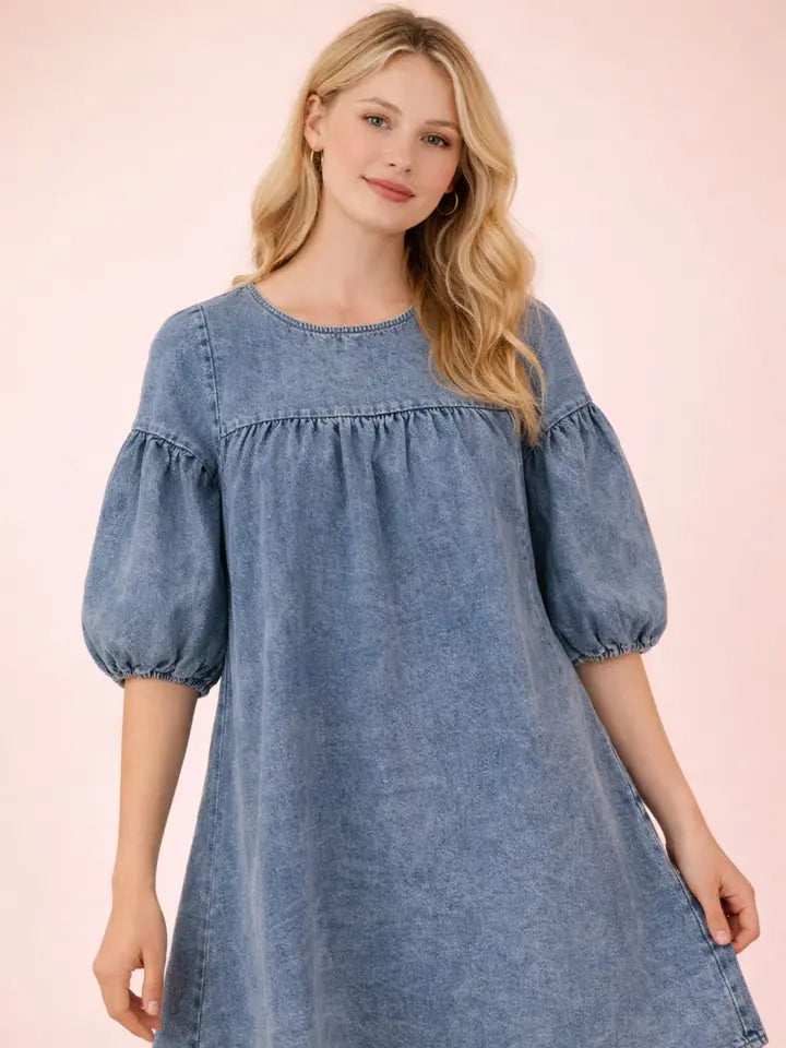 Washed Denim Casual Mini Dress