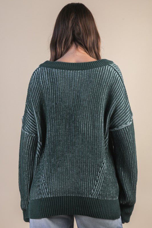 Oversized Two Tone Knit Casual Sweater Top