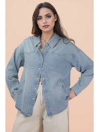 Oversized Washed Denim Casual Shirt Top