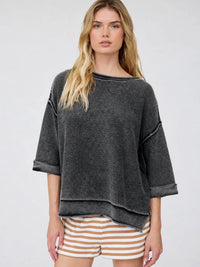 Washed Inverted Seam Short Sleeve Sweatshirt