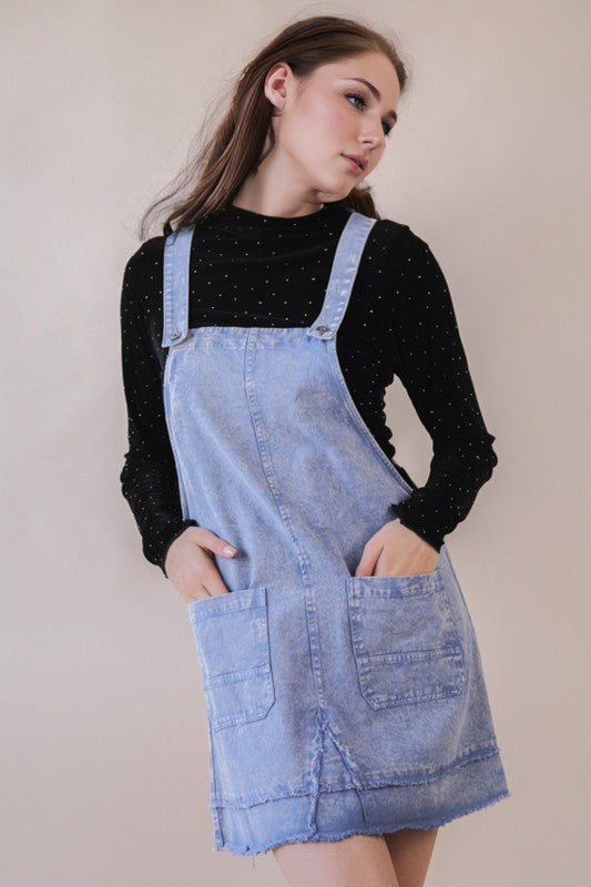 Washed Denim Overall Mini Dress