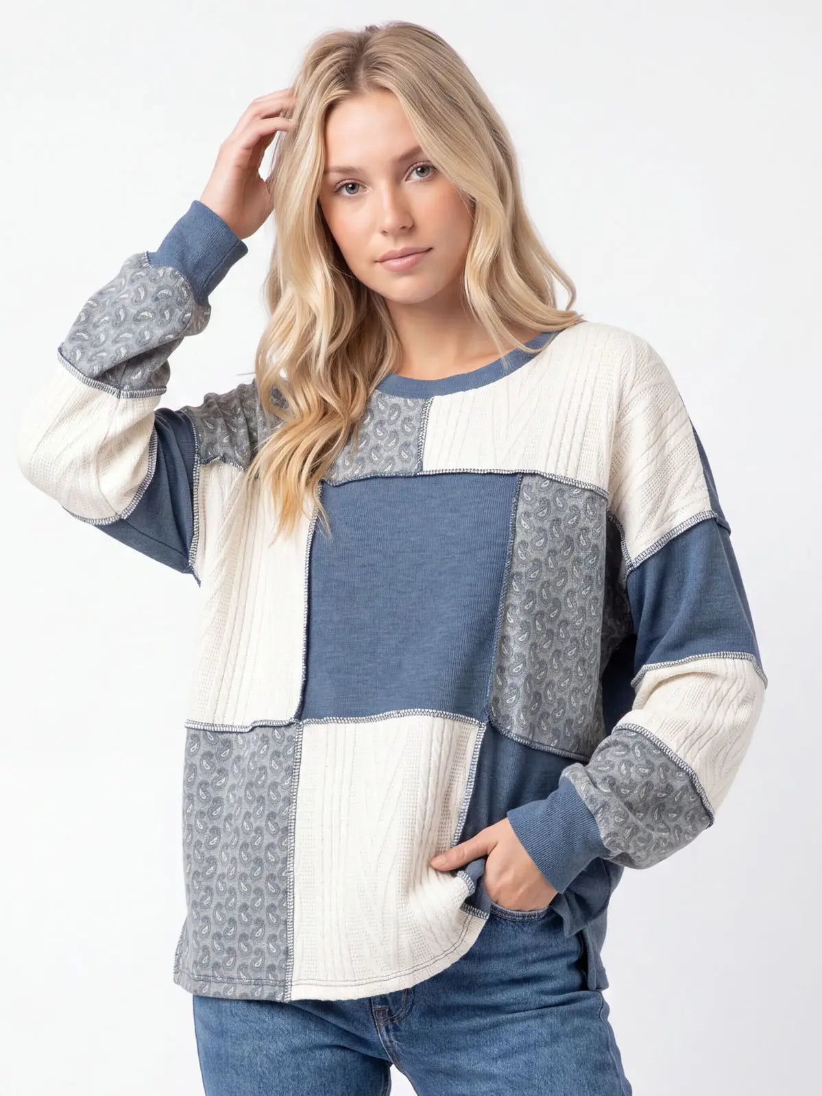 Mixed Media Patchwork Pullover Top