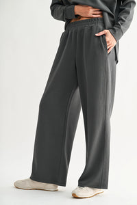 Luxe Sand Wash Rib Wide-Leg Pants