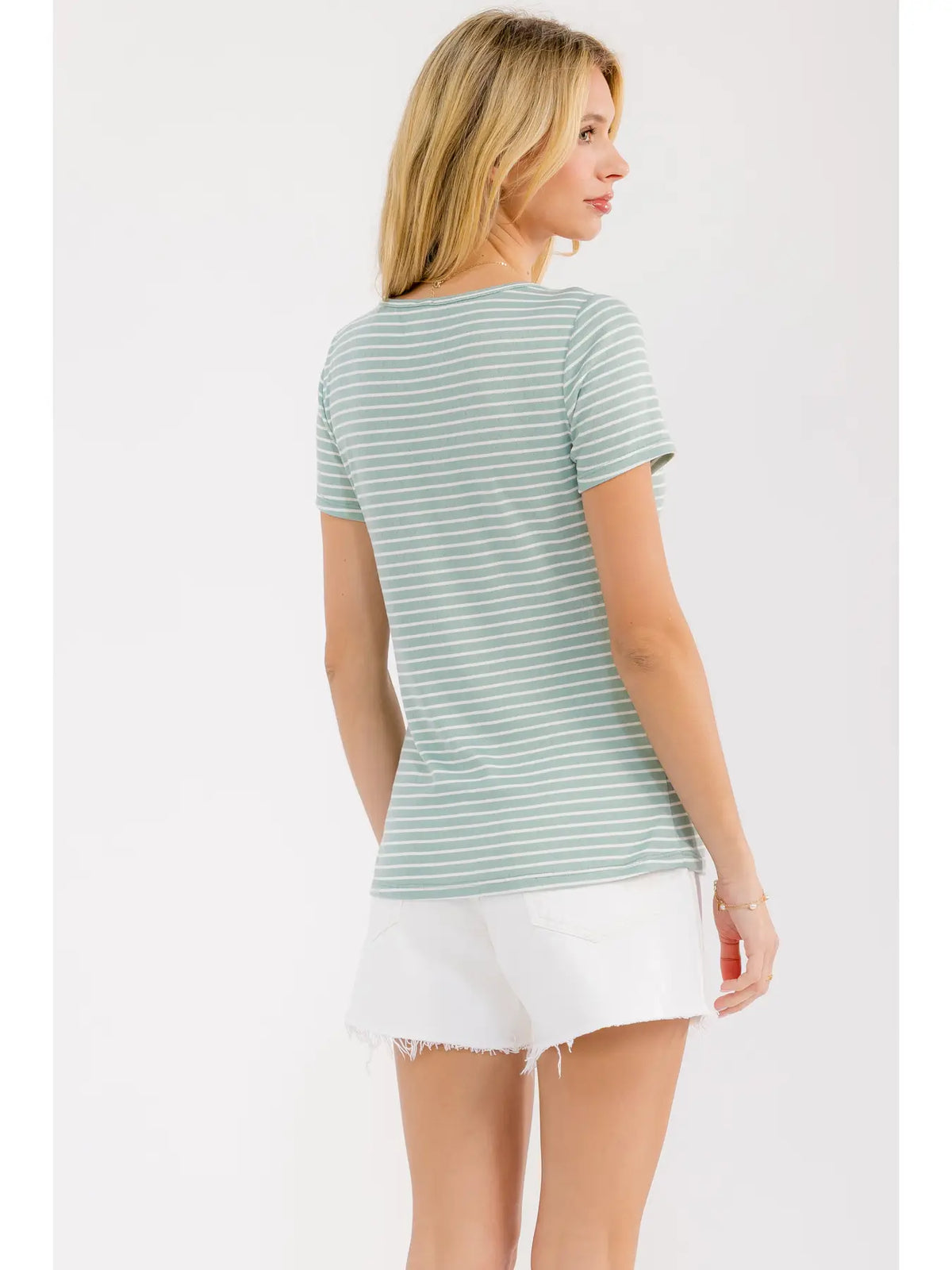 Stripe Scoop Neck Henley Top