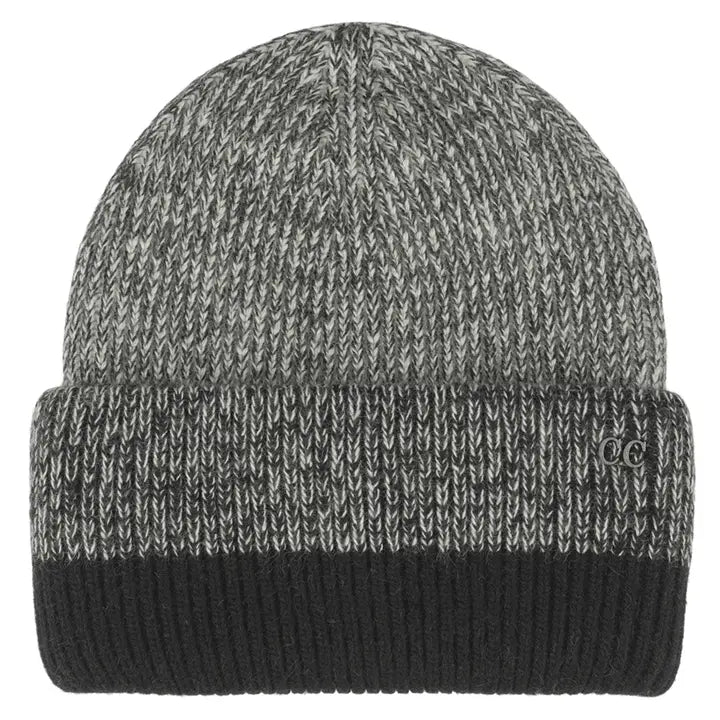 C.C Two Tone Heather Stripe Cuff Beanie Winter Hat