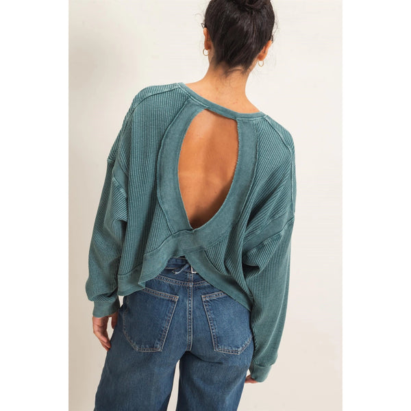Mineral Wash Waffle Open Back Top