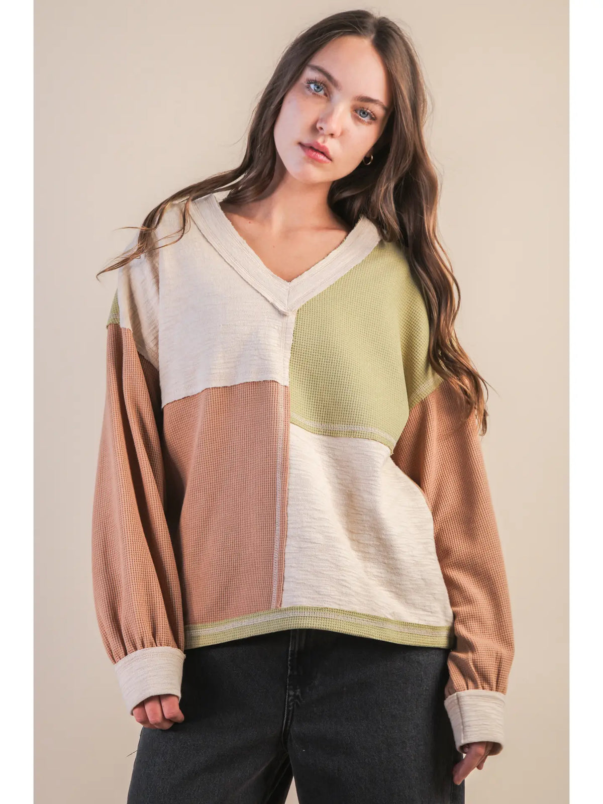 Oversized Color Block Casual Knit Top