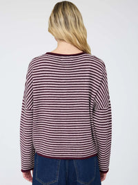 Stripe Raw Edge Button Down Long Sleeve Cardigan