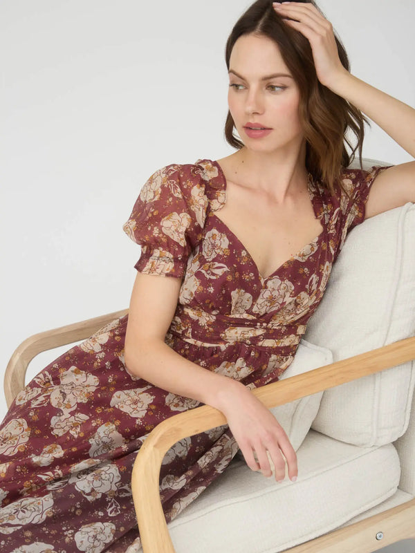 Floral Sweetheart Neck Back Tie Midi Dress
