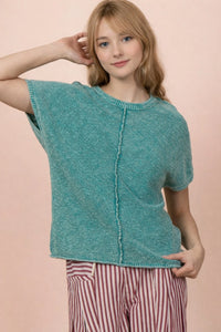 Mineral Washed Knit Casual Sweater Top