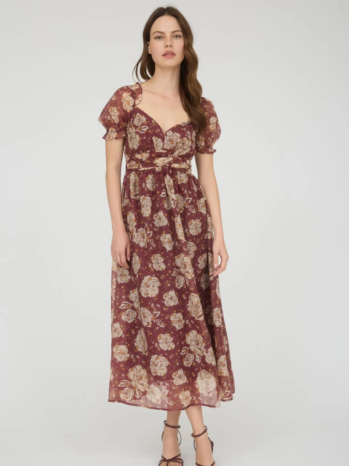 floral sweetheart neck midi dress Ivory Floral Sweetheart Neckline Midi Dress