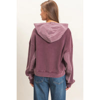 Acid Wash Waffle Knit Zip-Up Hoodie