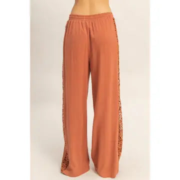 Lace Trim Wide Leg Pants