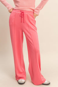 Scuba High-waist Drawstring Pintuck Wide Leg Pants