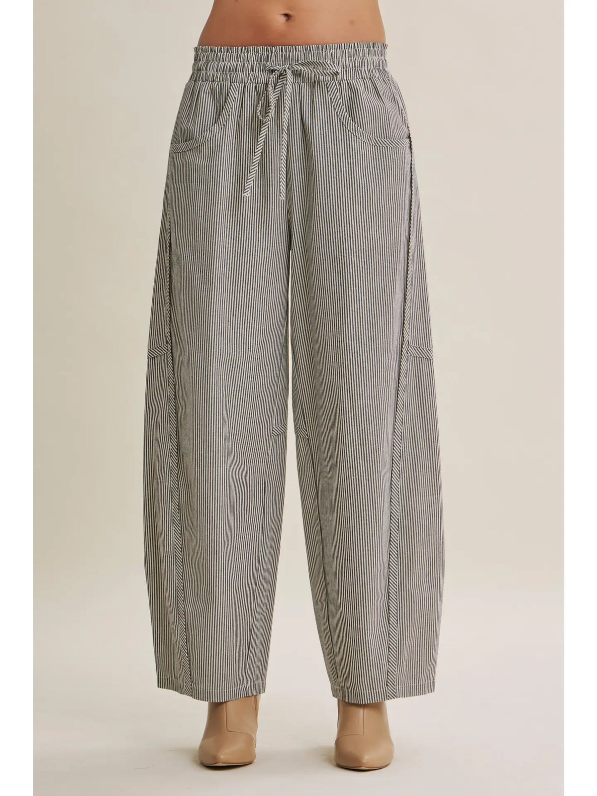 Cotton Stripe Relaxed Barrel Pants