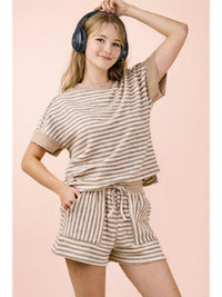 Striped Comfy Knit Top & Shorts Set
