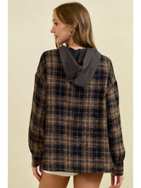 French Terry & Flannel Plaid Mixed Pullover Hoodie