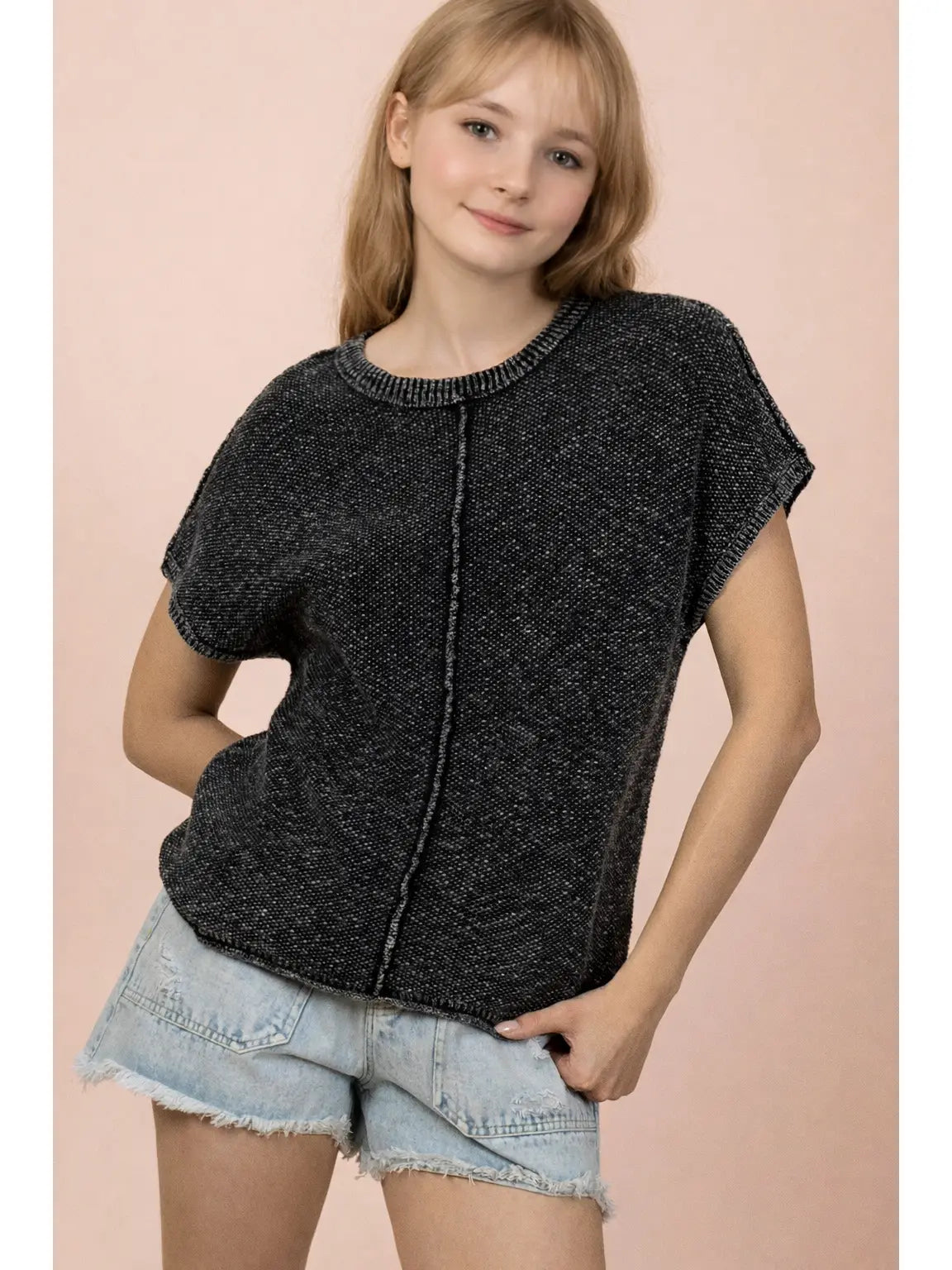 Mineral Washed Knit Casual Sweater Top