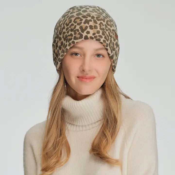 C.C Leopard Pattern Print Cuff Beanie Winter Hat