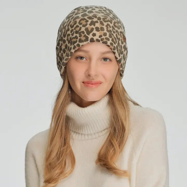 C.C Leopard Pattern Print Cuff Beanie Winter Hat