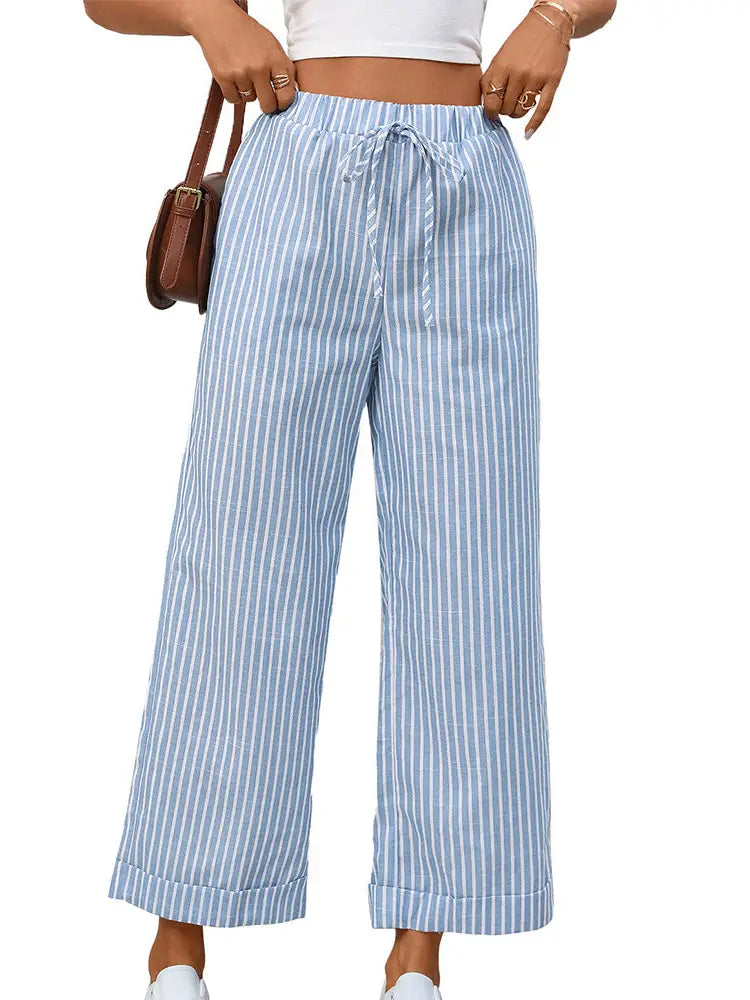 Striped High Waist Cropped Straight Leg Pant