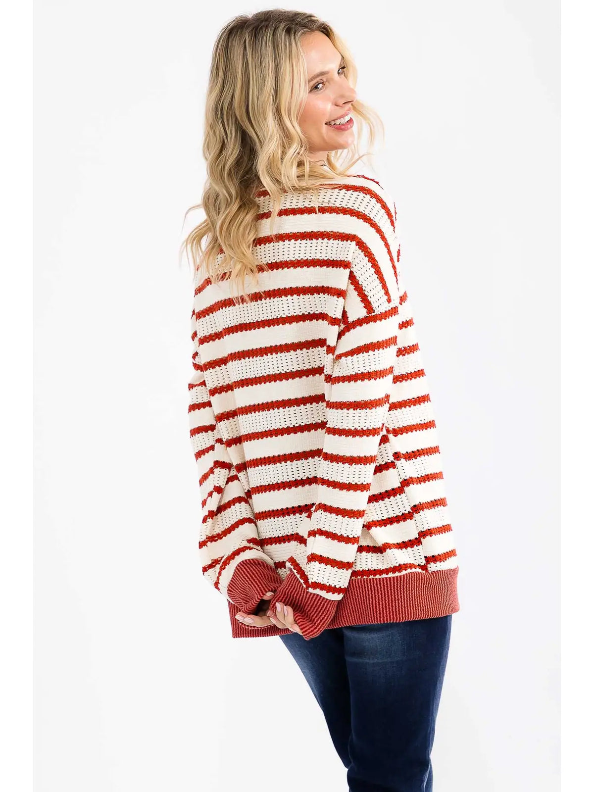 Loose Fit Striped Knit Pullover Sweater