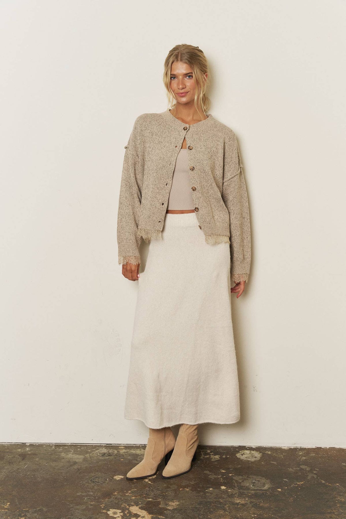 Lace Trim Exposed Cardigan