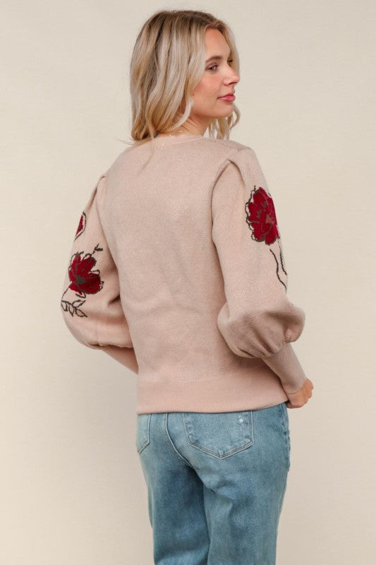 Bubble Long Sleeve Floral Sweater Knit Top