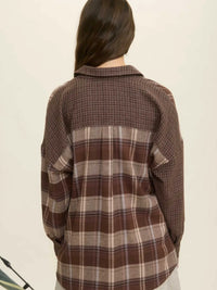 Colorblock Plaid Long Sleeve Button Down Shirt