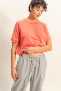 Crew Neck Terry Ribbed Hem Everyday Tee