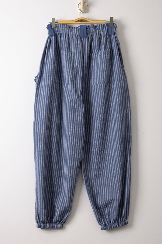 Bow Detail Stripe Textured Woven Pants