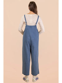 Frayed Detail Washed Denim Jumpsuit