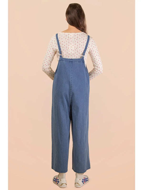 Frayed Detail Washed Denim Jumpsuit