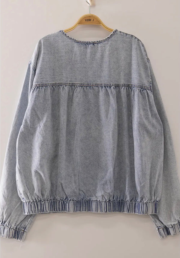 Tiered Layers Washed Denim Jacket