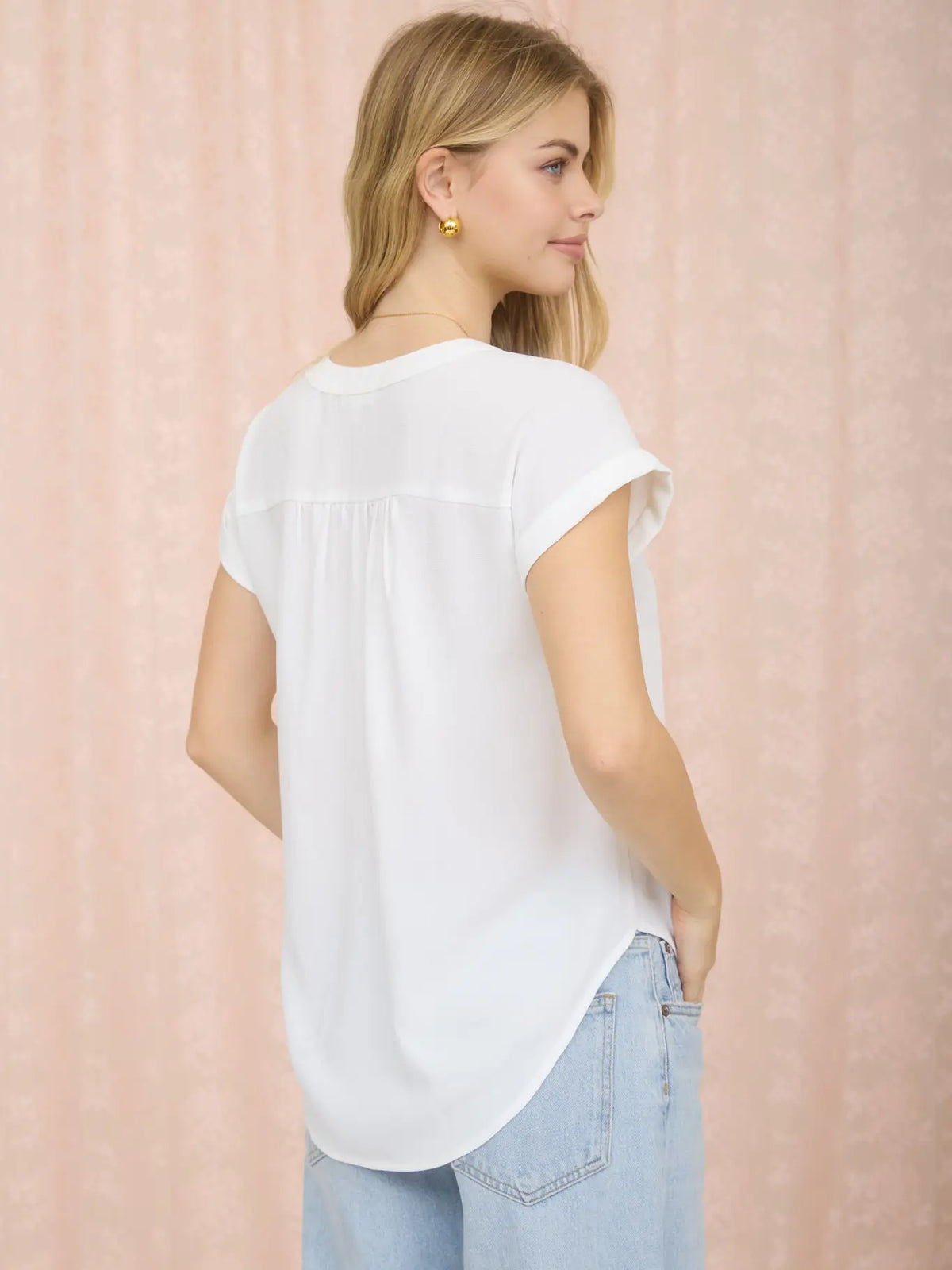 Cuffed Sleeve Button Down Lightweight Top