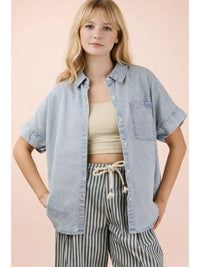 Mineral Washed Chambray Oversized Shirt Top