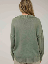 Washed V Neck Long Sleeve Oversized Knit Sweater