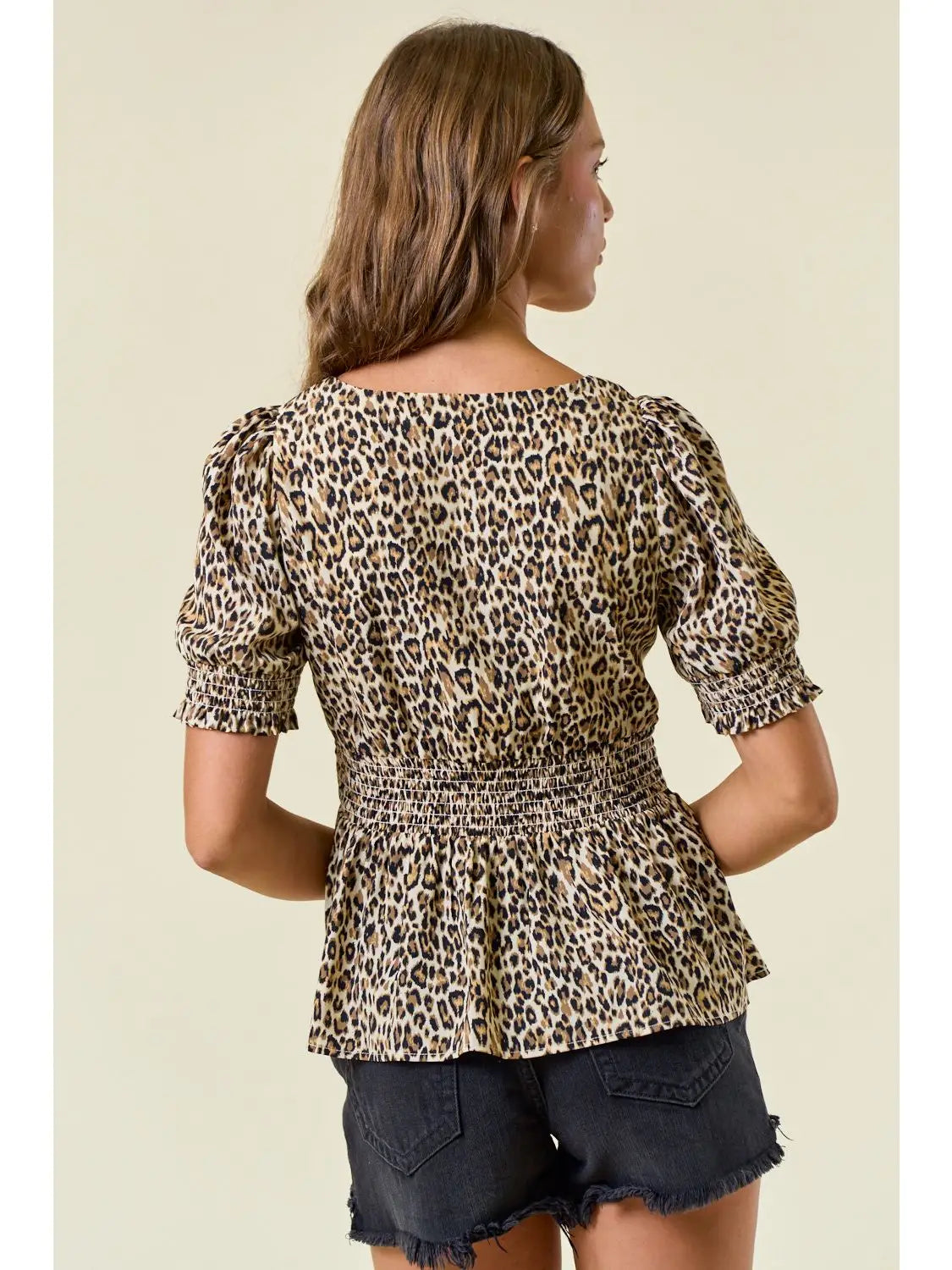 Animal Print Sweetheart Neckline Short Sleeve Top