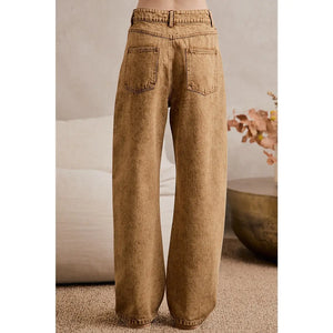 Washed Drawstring Baggy Jeans